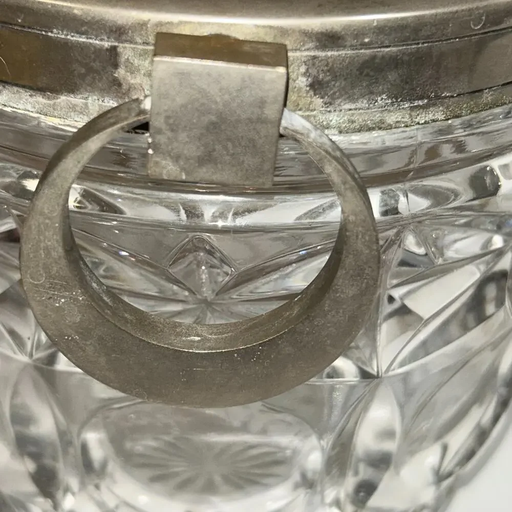 French Silver Plated Cut Glass Champagne Ice Bucket Hoop Handles Vintage EL